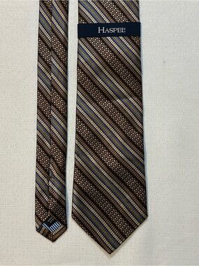 Haspel Silk Striped Tie Brown Blue Geometric NWT